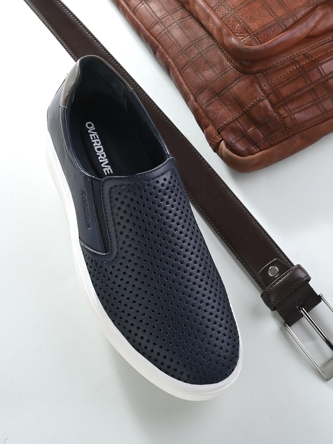 

Overdrive Men Textured Leather Lightweight Slip-On Sneakers, Blue