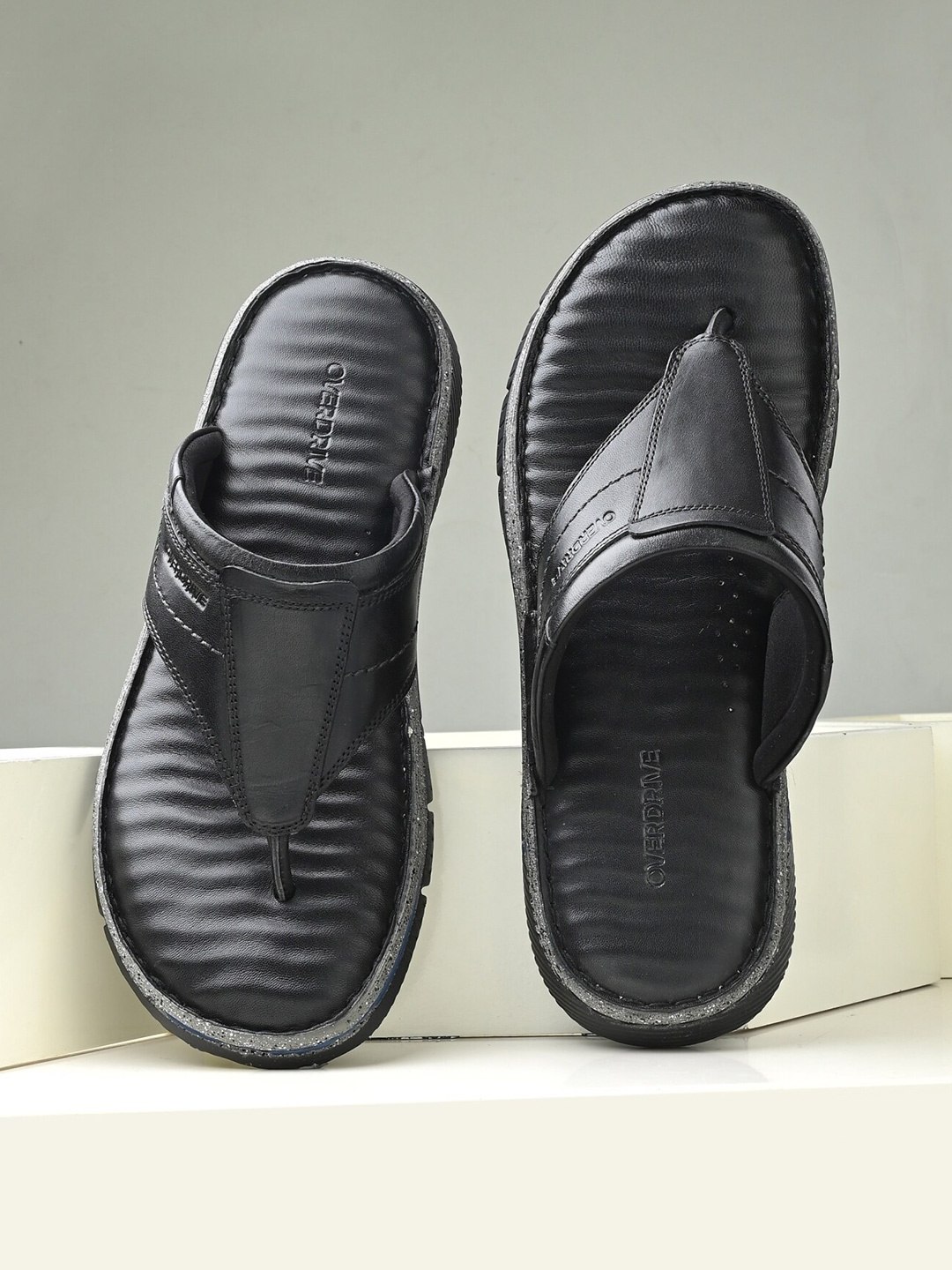 

Overdrive Men Leather Comfort Sandals, Black