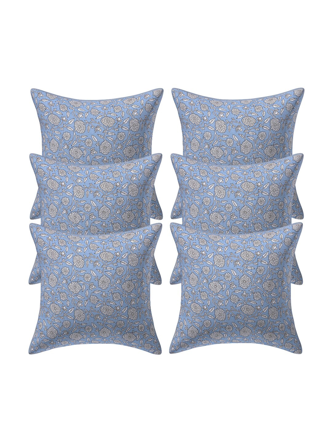 

INDHOME LIFE Blue & White 5 Pieces Floral Printed Pure Cotton Square Cushion Covers