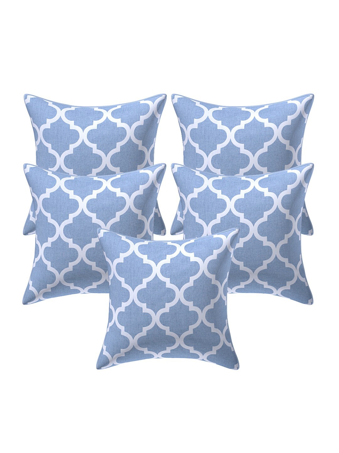 

INDHOME LIFE Blue & White 5 Pieces Geometric Printed Pure Cotton Square Cushion Covers