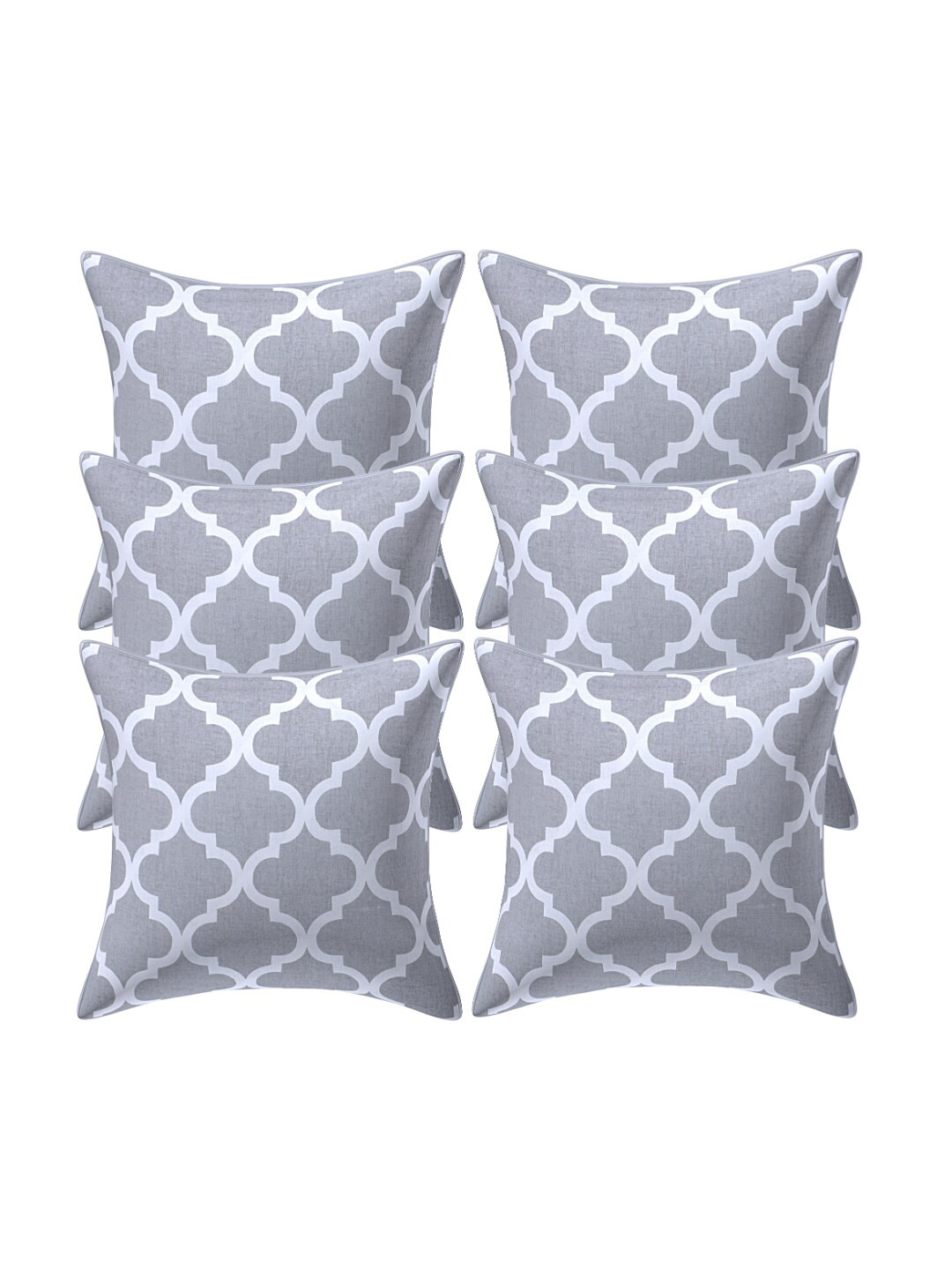 

INDHOME LIFE Grey & White 5 Pieces Geometric Printed Pure Cotton Square Cushion Covers