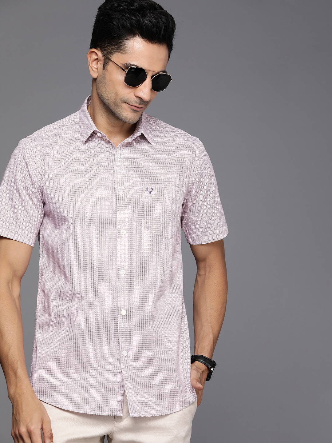 

Allen Solly Classic Regular Fit Geometric Printed Casual Pure Cotton Shirt, White