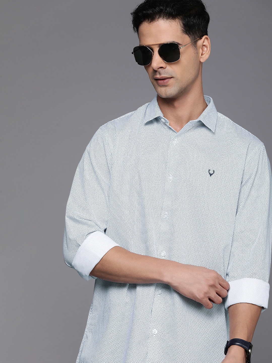 

Allen Solly Pure Cotton Classic Fit Geometric Printed Casual Shirt, White