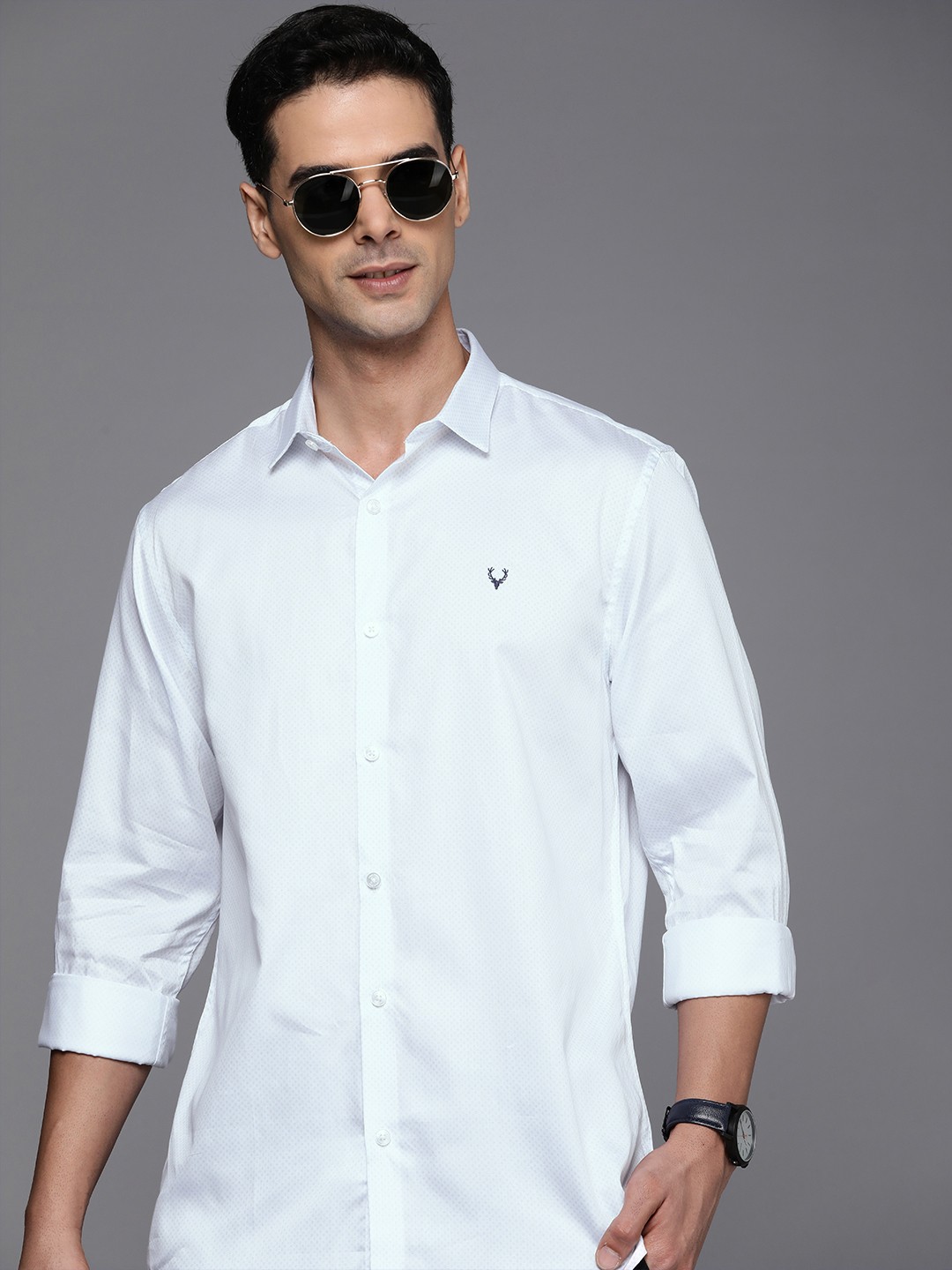 

Allen Solly Classic Slim Fit Geometric Printed Casual Pure Cotton Shirt, White