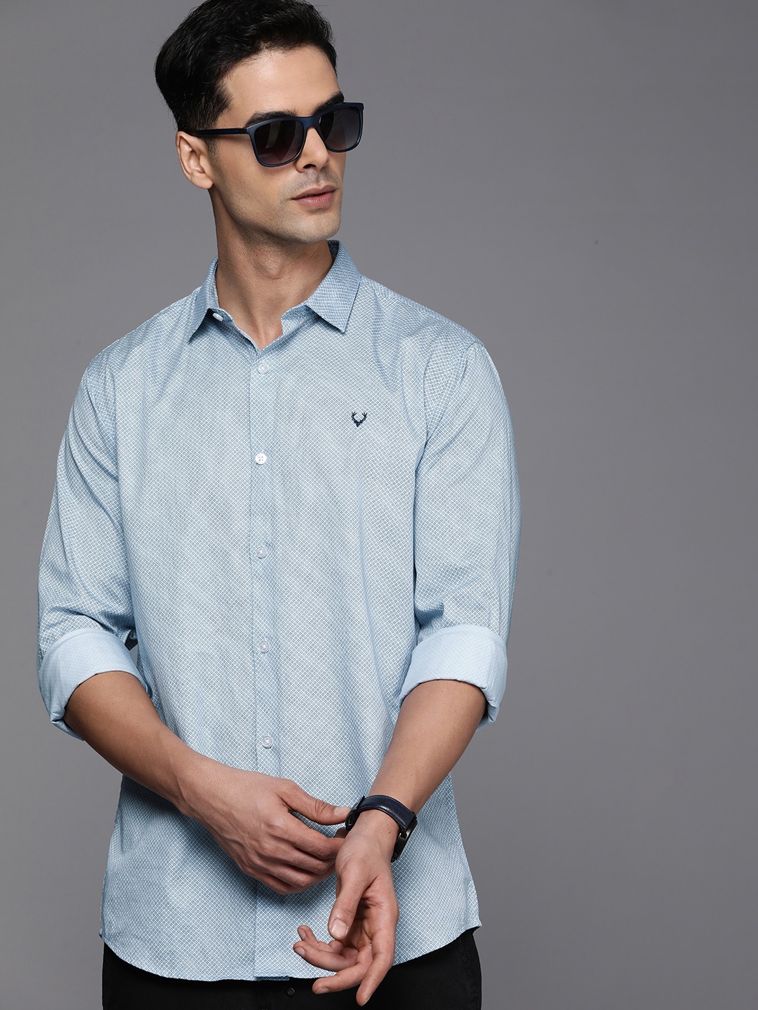 

Allen Solly Classic Regular Fit Geometric Printed Casual Pure Cotton Shirt, Blue