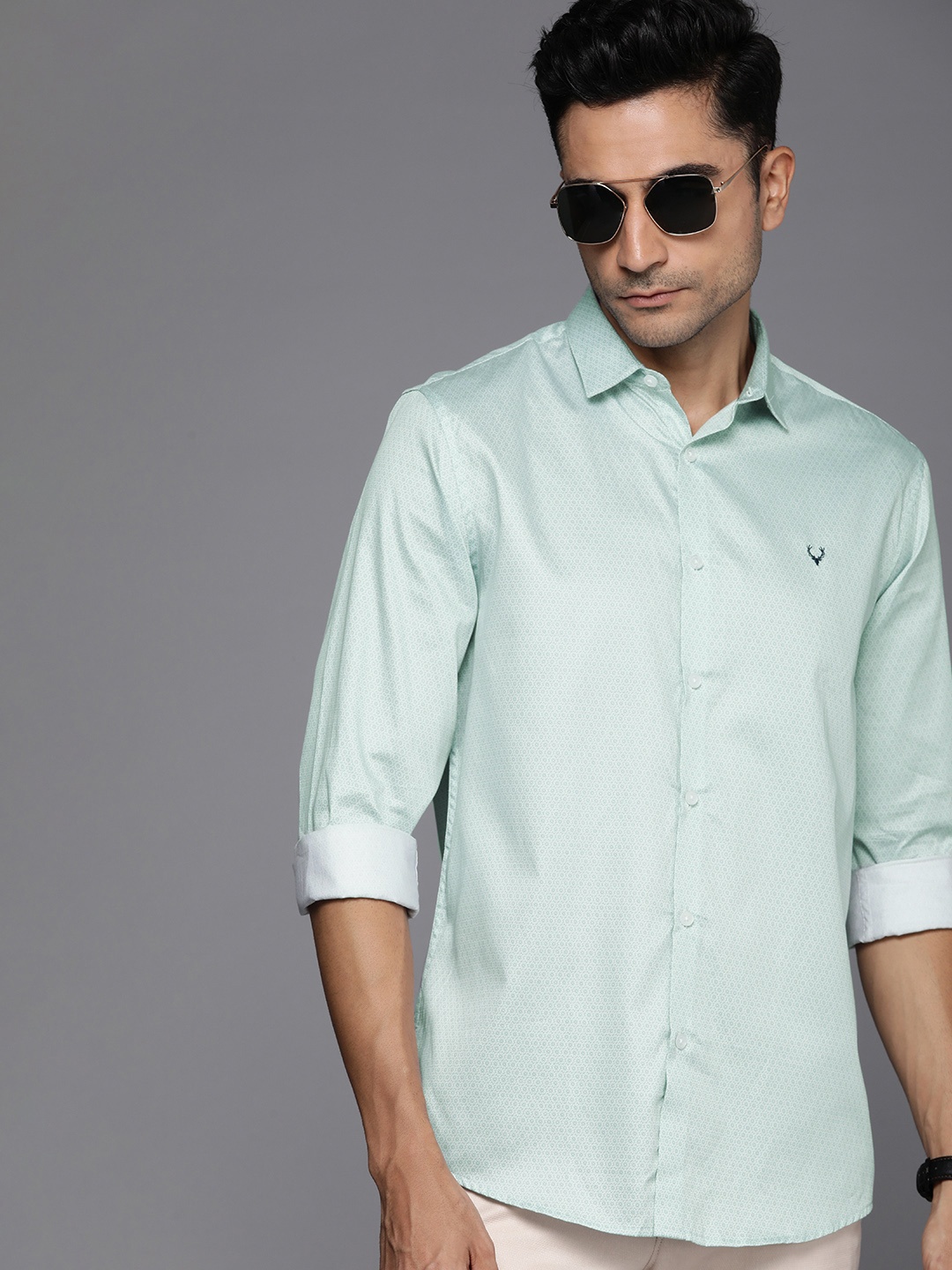 

Allen Solly Pure Cotton Classic Fit Geometric Printed Casual Shirt, Green