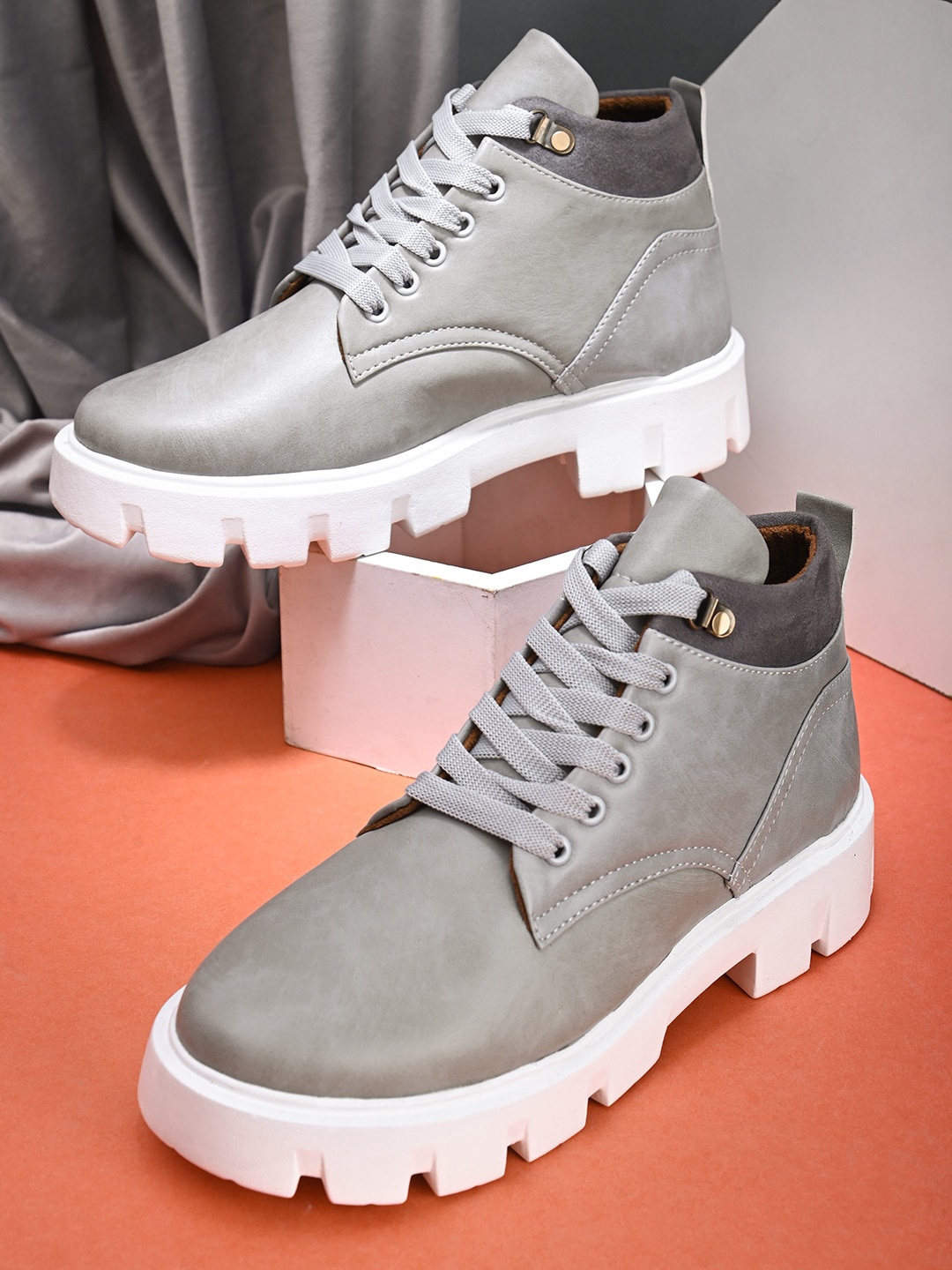 

BOOTCO Men Mid Top Flatform Heels Lightweight Regular Boots, Grey