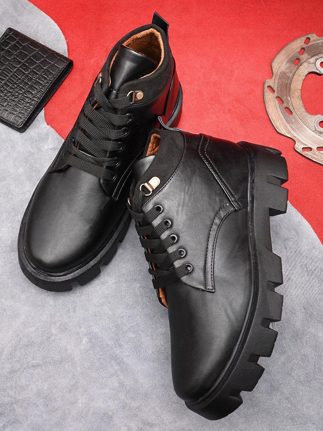 

BOOTCO Men Mid Top Flatform Heels Lightweight Regular Boots, Black