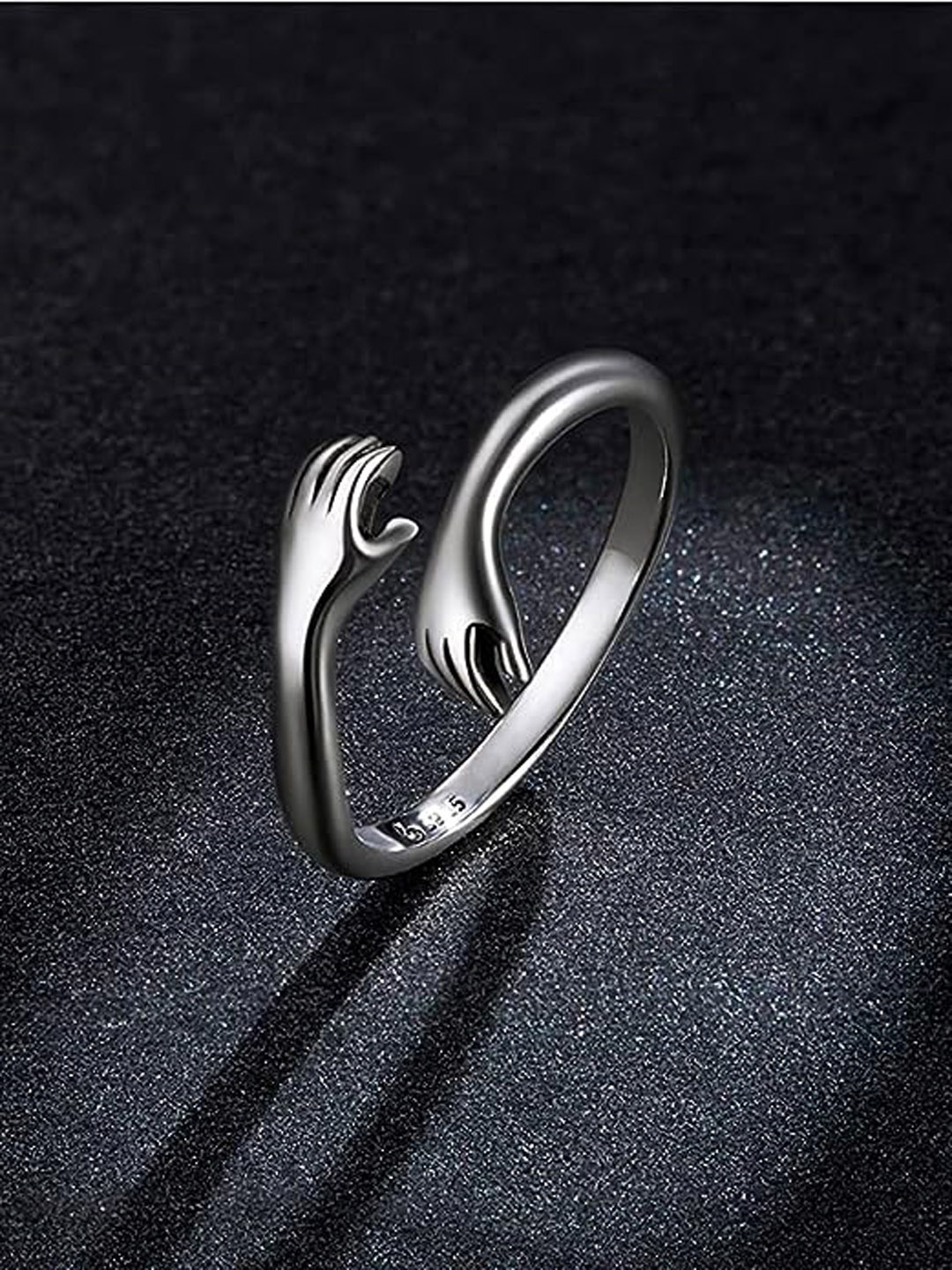 

KRYSTALZ Silver-Plated Hug-Shaped Finger Ring