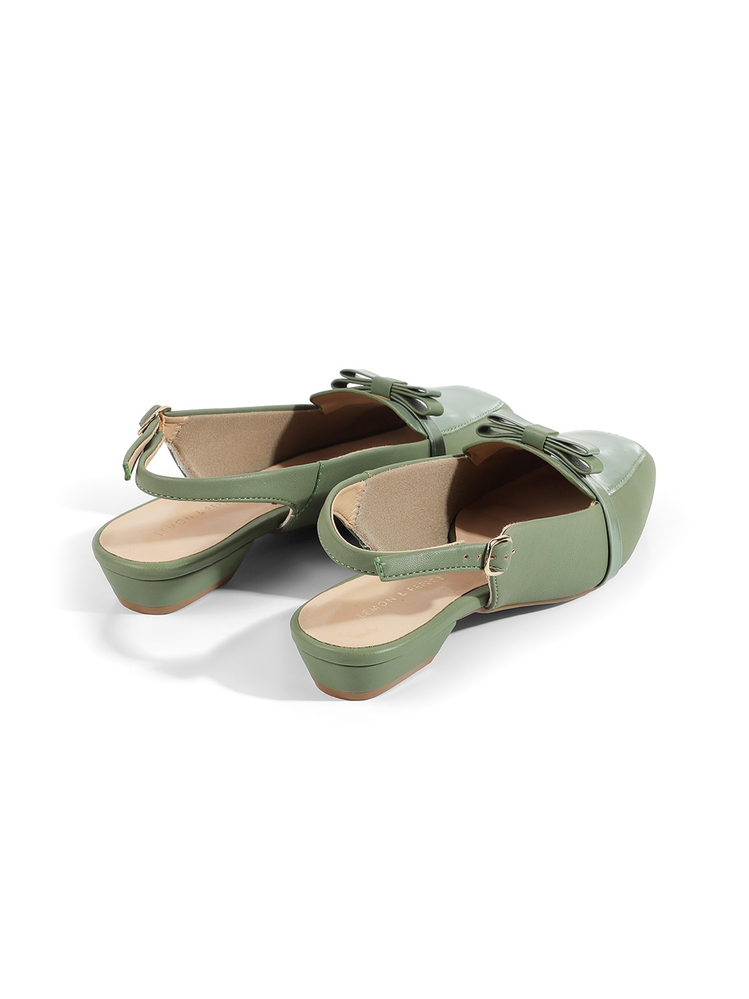 

LEMON & PEPPER Square Toe Block Mules, Green