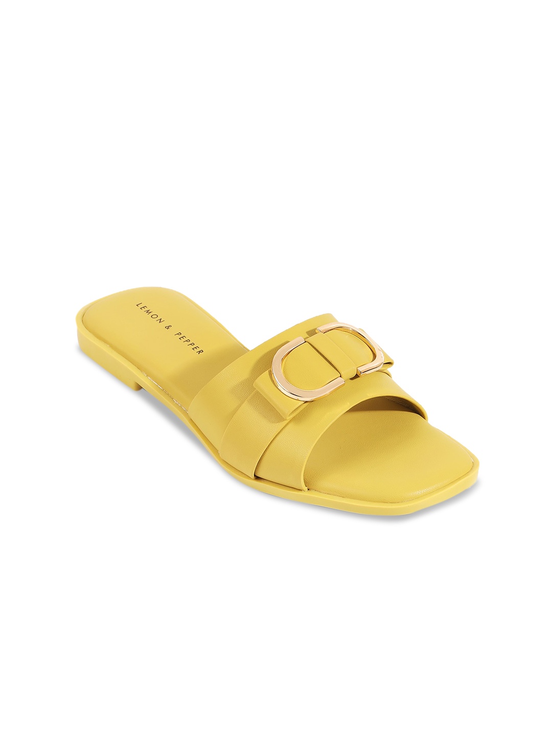 

LEMON & PEPPER Buckled Open Toe Flats, Yellow