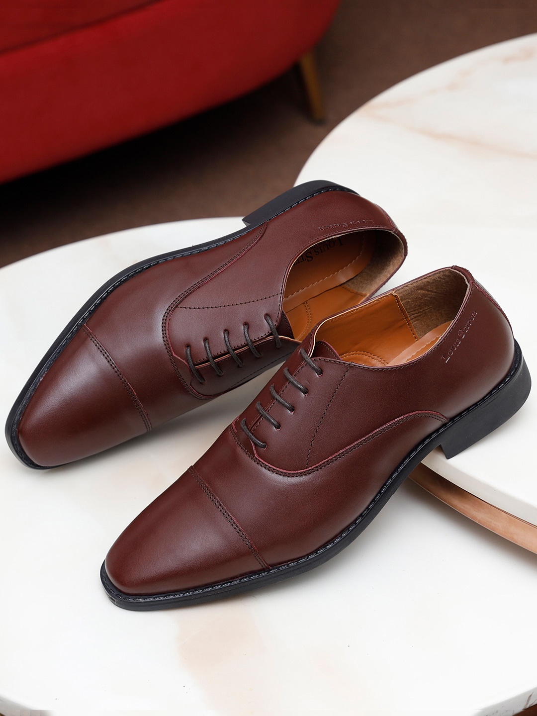 

Louis Stitch Men Rosewood Premium Italian Leather Formal Derby Shoes, Maroon
