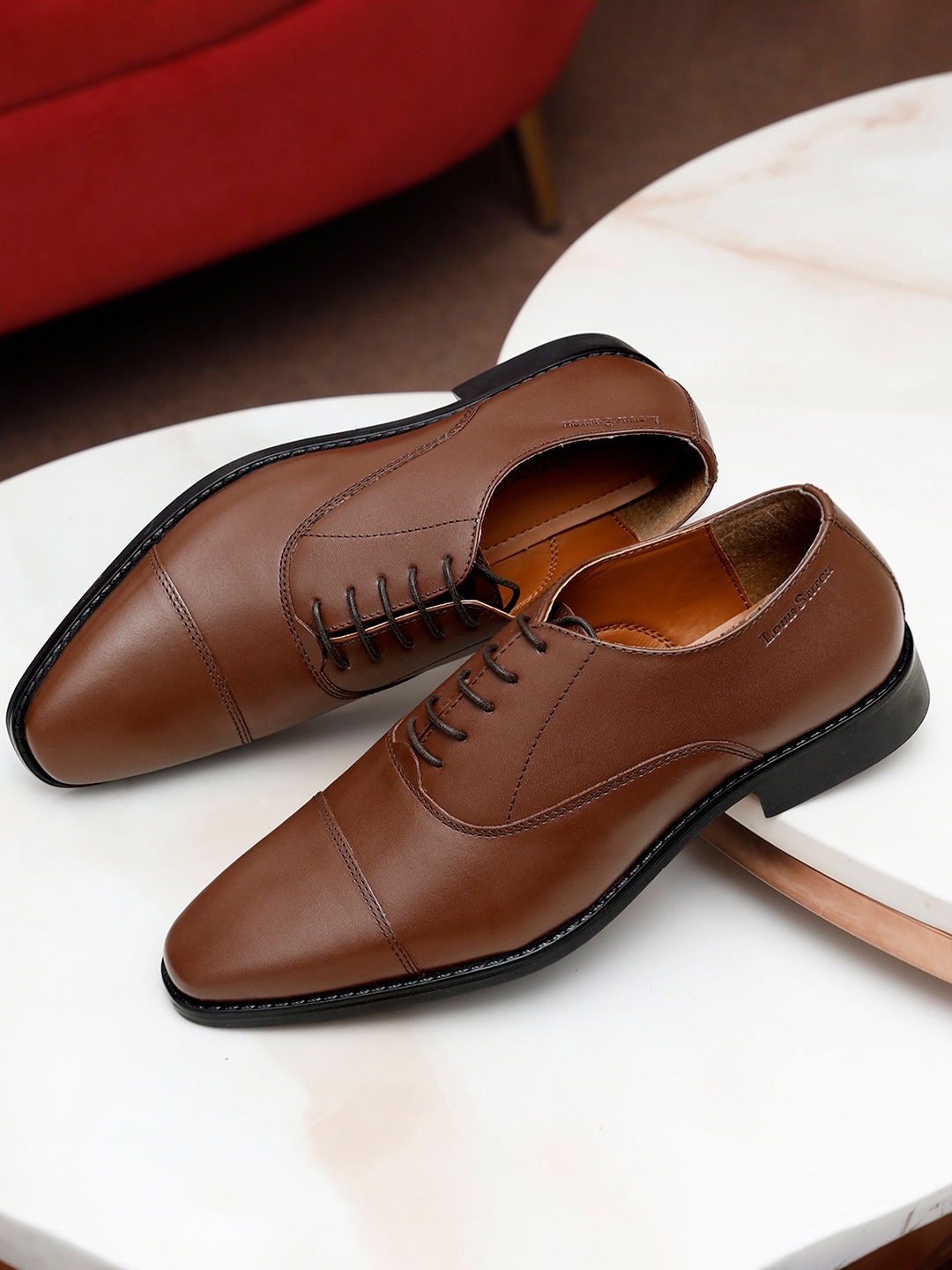 

LOUIS STITCH Men Tan Premium Italian Leather Formal Derby Shoes