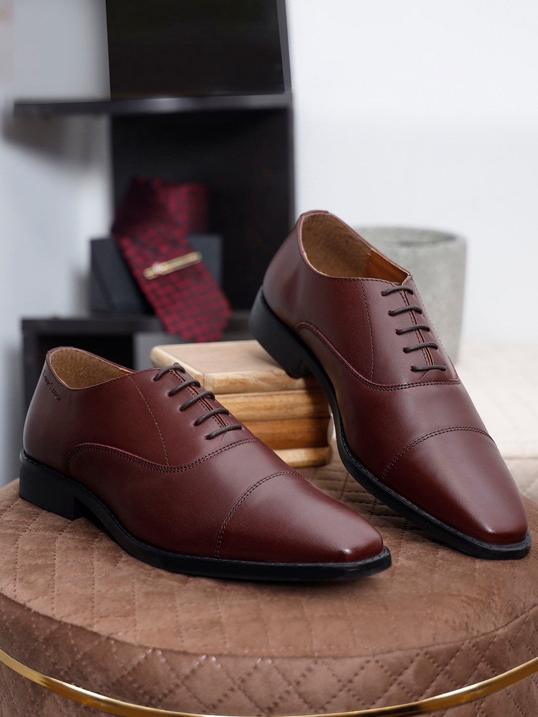 

Louis Stitch Men Rosewood Premium Italian Leather Formal Derby Shoes, Maroon