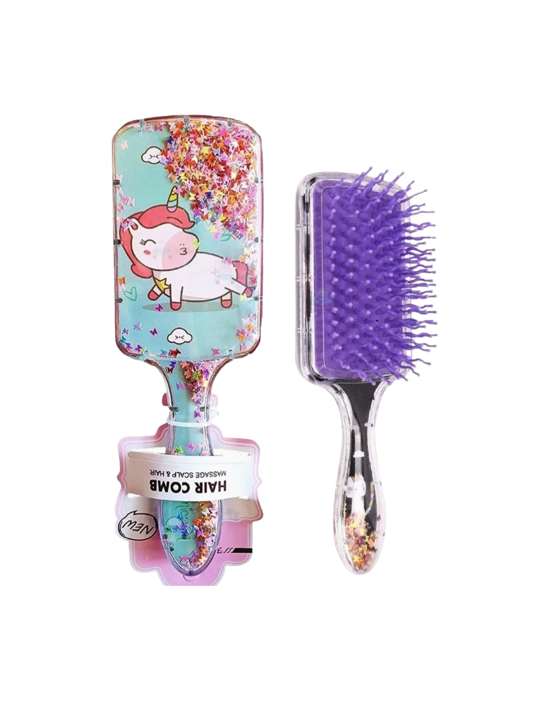 

FEELHIGH Girls Set Of 3 Unicorn Printed Hair Brushes, Blue