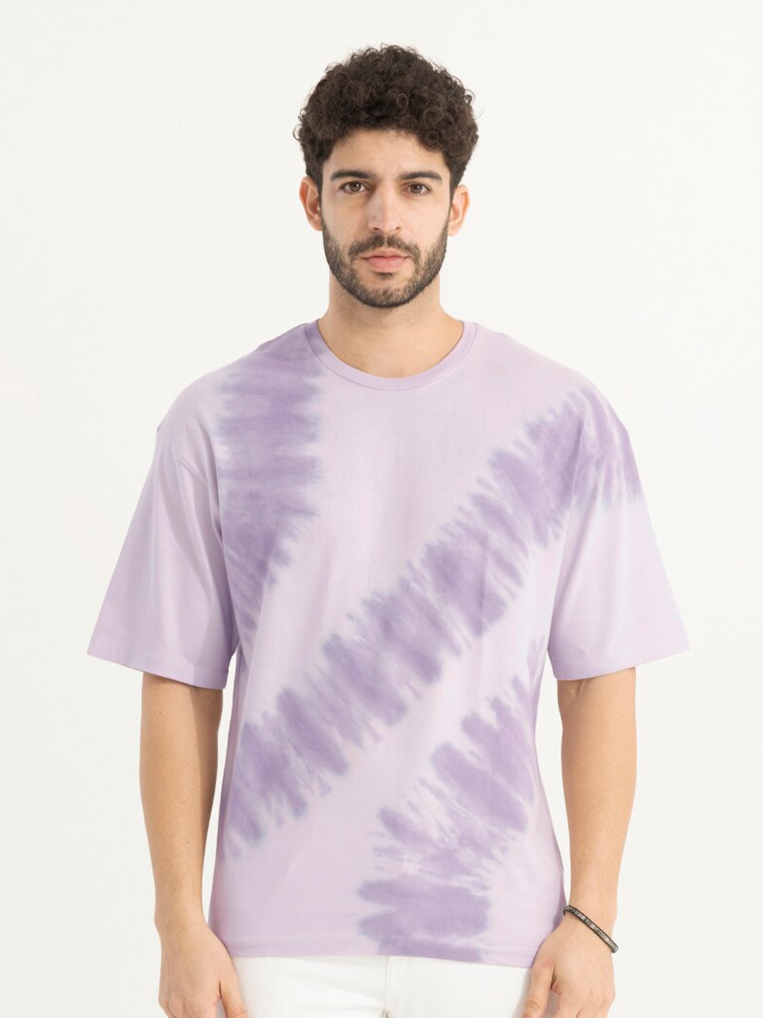

Snitch Lavender Tie & Dyed Drop Shoulder Sleeves Oversize Fit Casual T-shirt