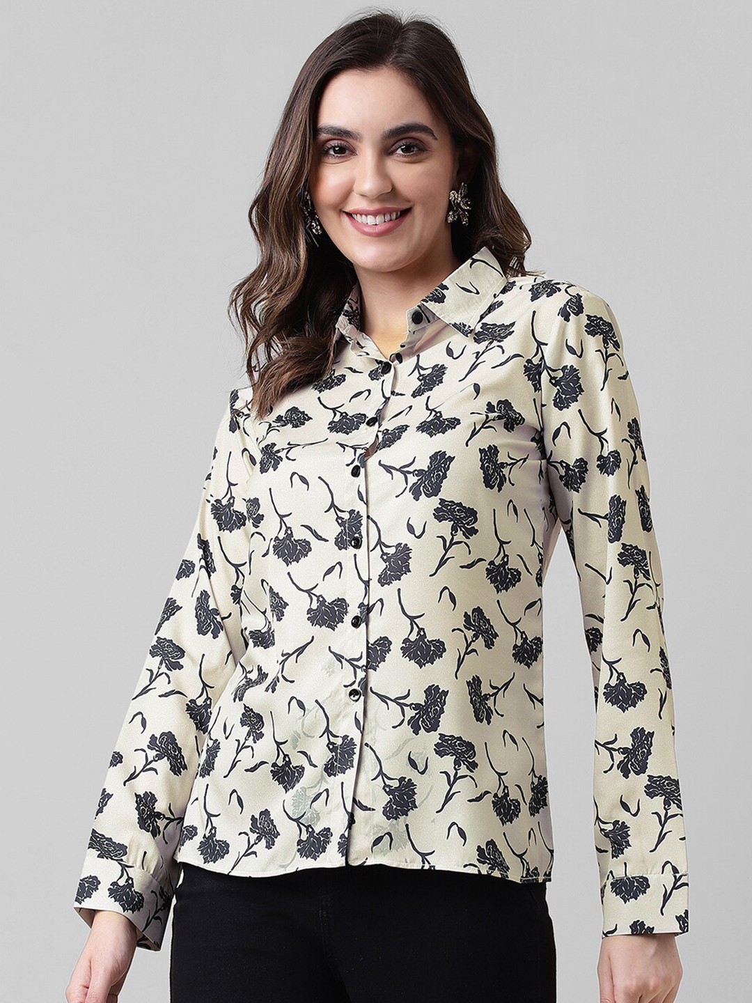 

Selvia Floral Printed Casual Shirt, Beige