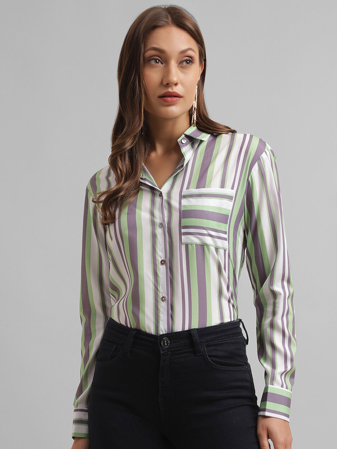 

Selvia Striped Spread Collar Opaque Casual Shirt, White