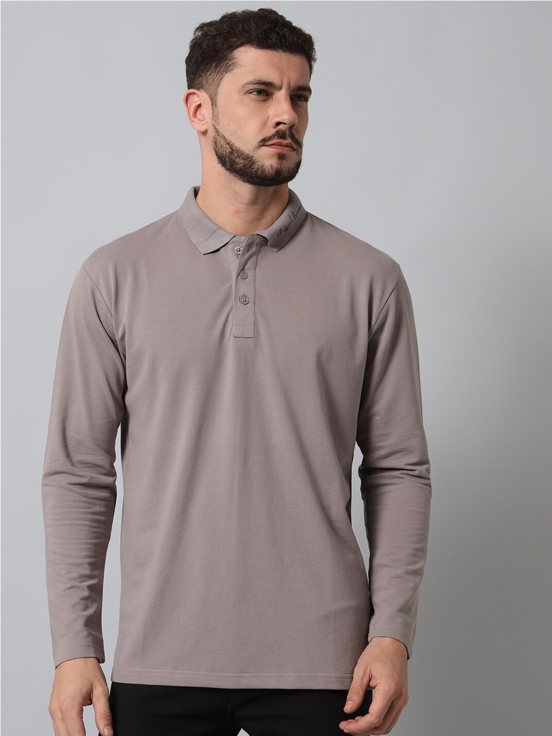 

GRIFFEL Polo Collar Cotton T-shirt, Grey