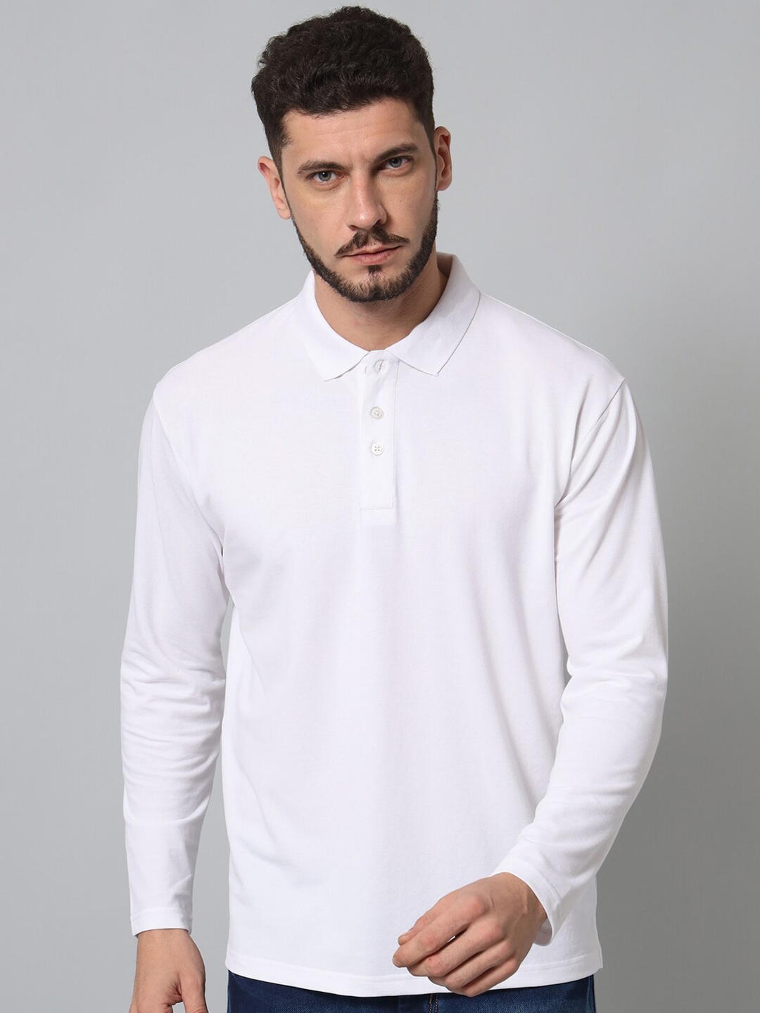 

GRIFFEL Polo Collar Long Sleeves Cotton T-shirt, White