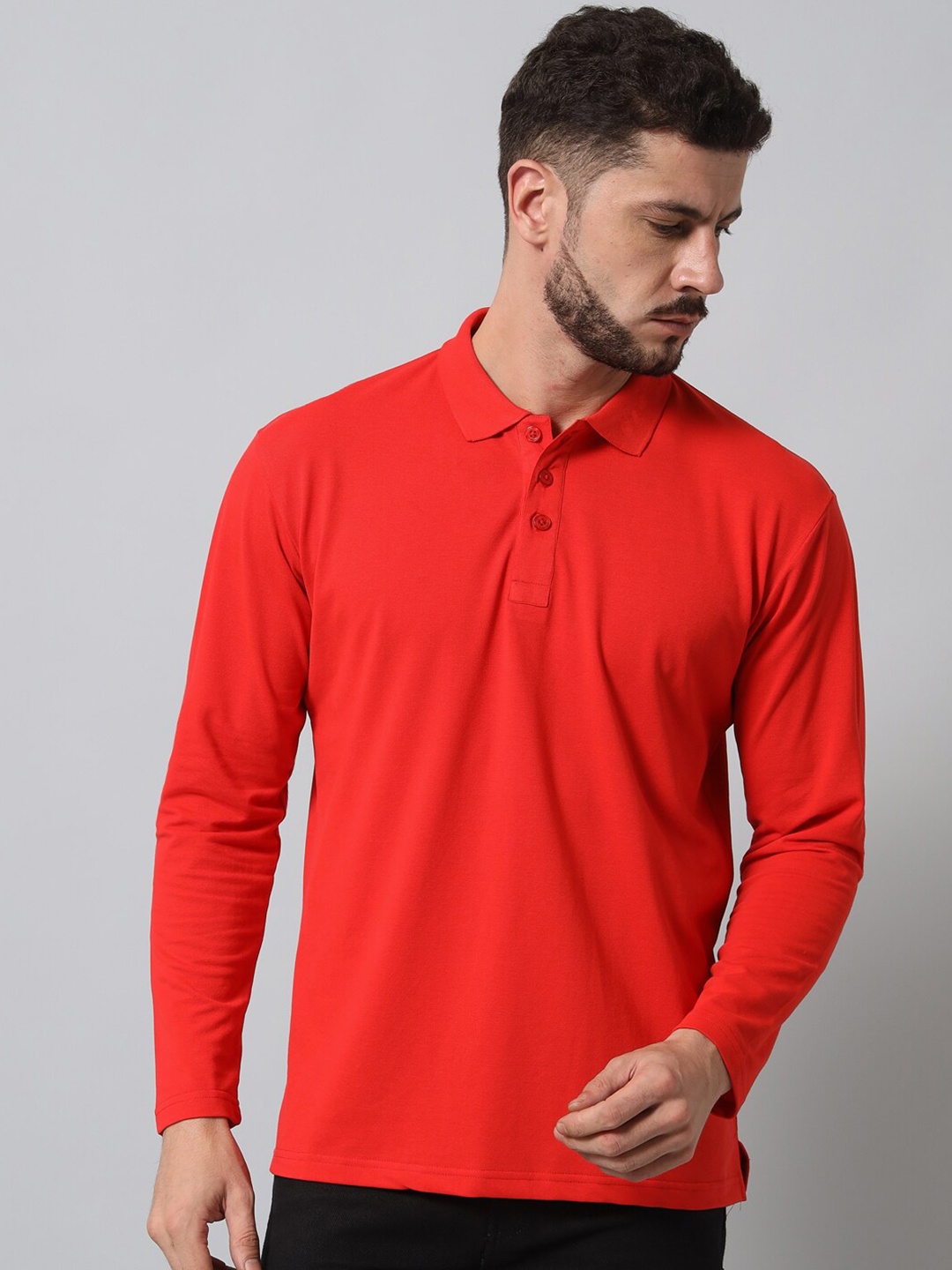 

GRIFFEL Polo Collar Long Sleeves Cotton T-shirt, Red