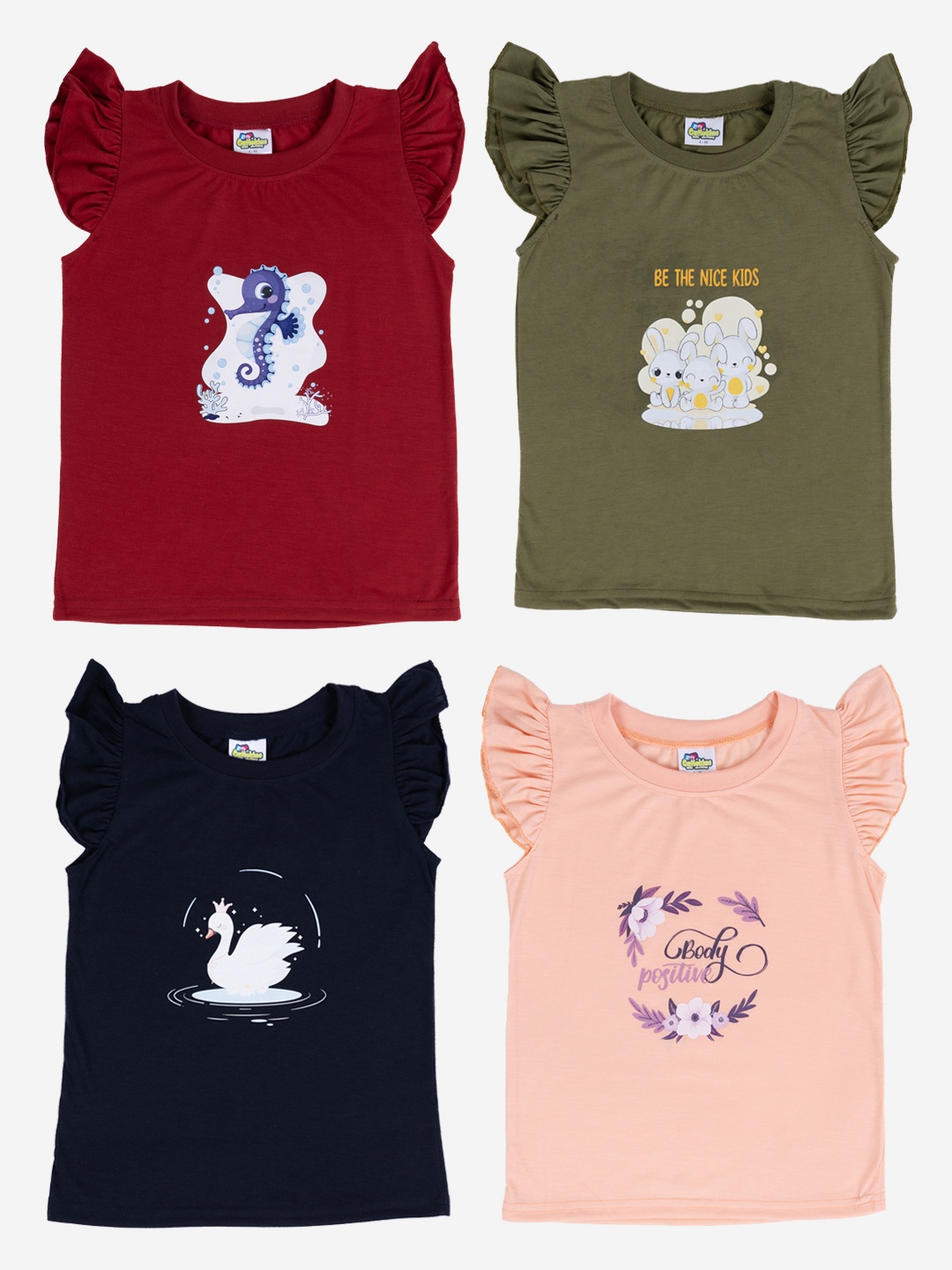 

Cutiekins Girls Pack Of 4 Printed Cotton T-shirt, Maroon