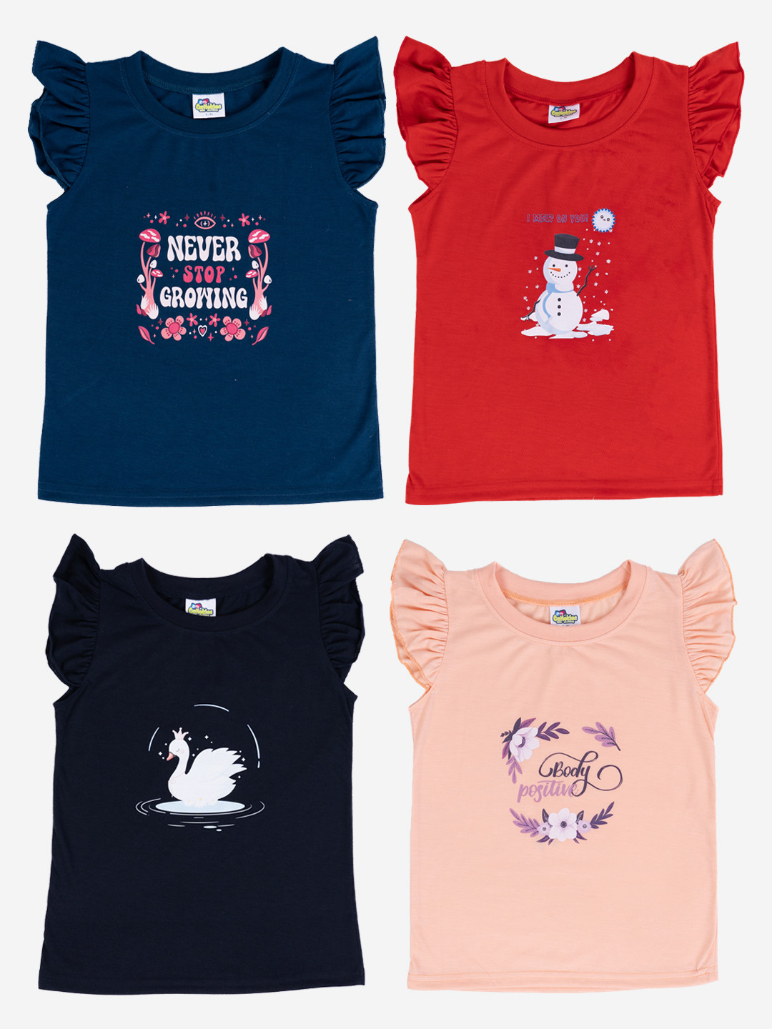 

Cutiekins Girls Pack Of 4 Printed Cotton T-shirt, Navy blue