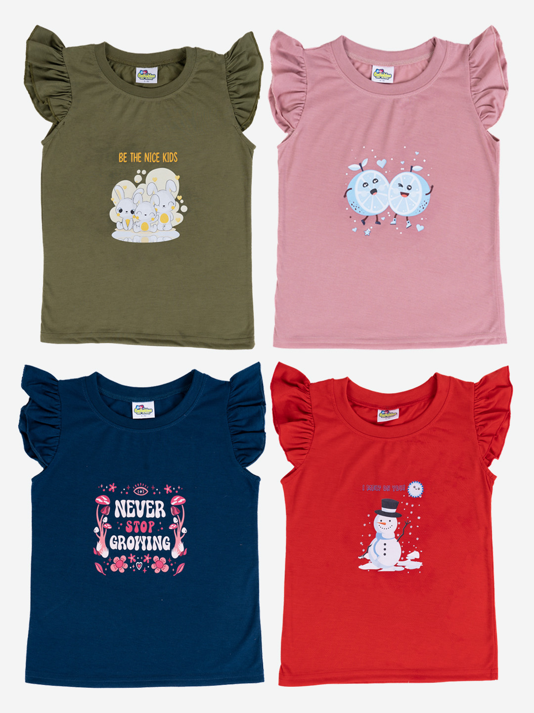 

Cutiekins Girls Pack Of 4 Printed Cotton T-shirt, Olive