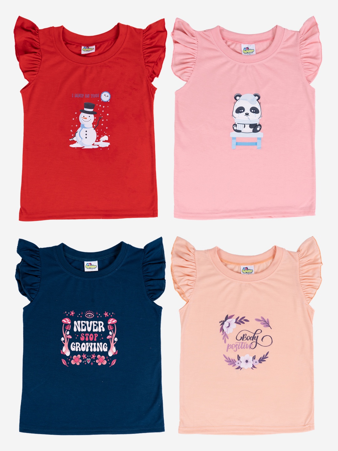Cutiekins Girls Pack Of 4 Printed Cotton T-shirt, Red