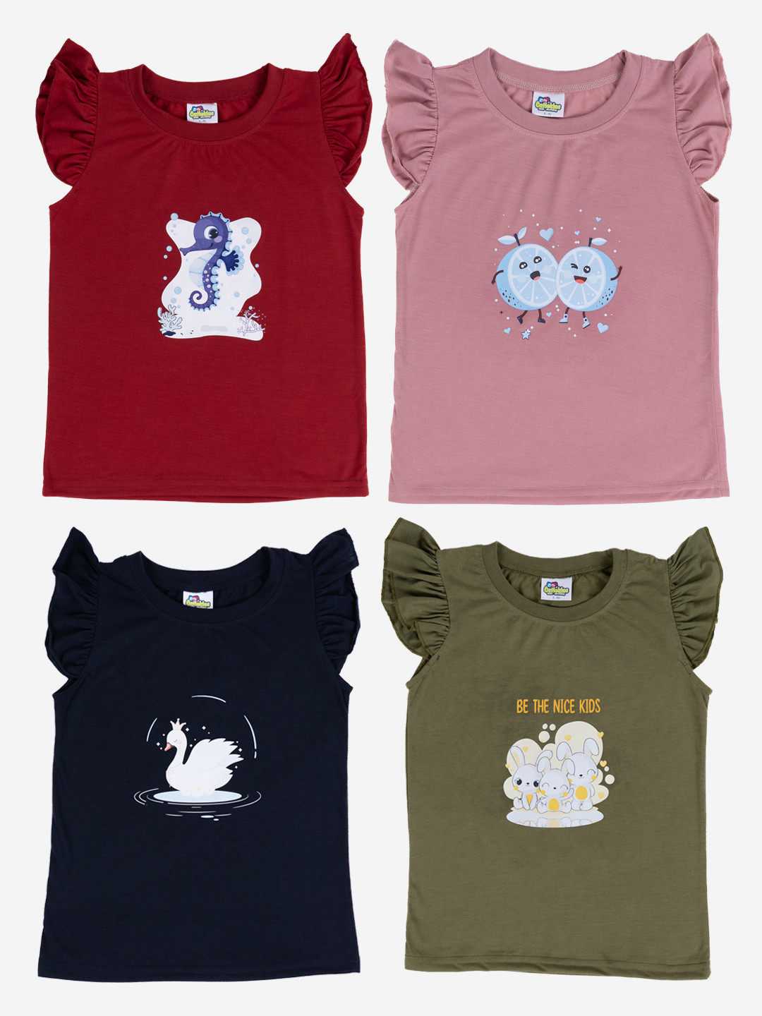 

Cutiekins Girls Pack Of 4 Printed Cotton T-shirt, Maroon