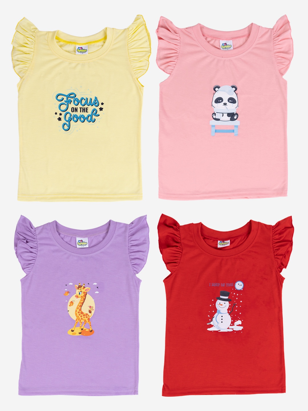 

Cutiekins Girls Pack Of 4 Printed Cotton T-shirt, Yellow