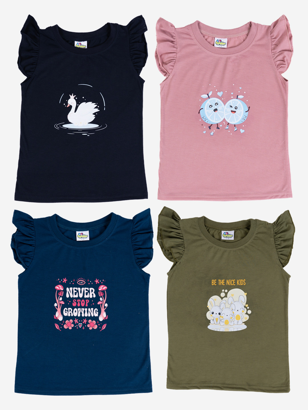 

Cutiekins Girls Pack Of 4 Printed Cotton T-shirt, Navy blue
