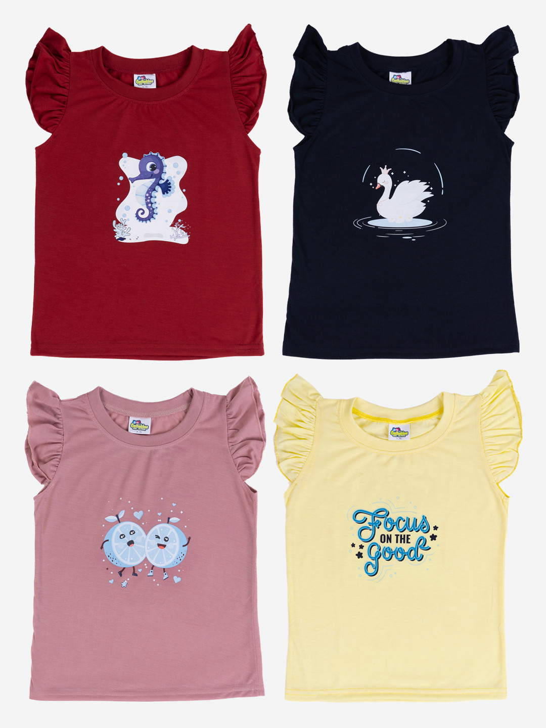 

Cutiekins Girls Pack Of 4 Printed Cotton T-shirt, Maroon