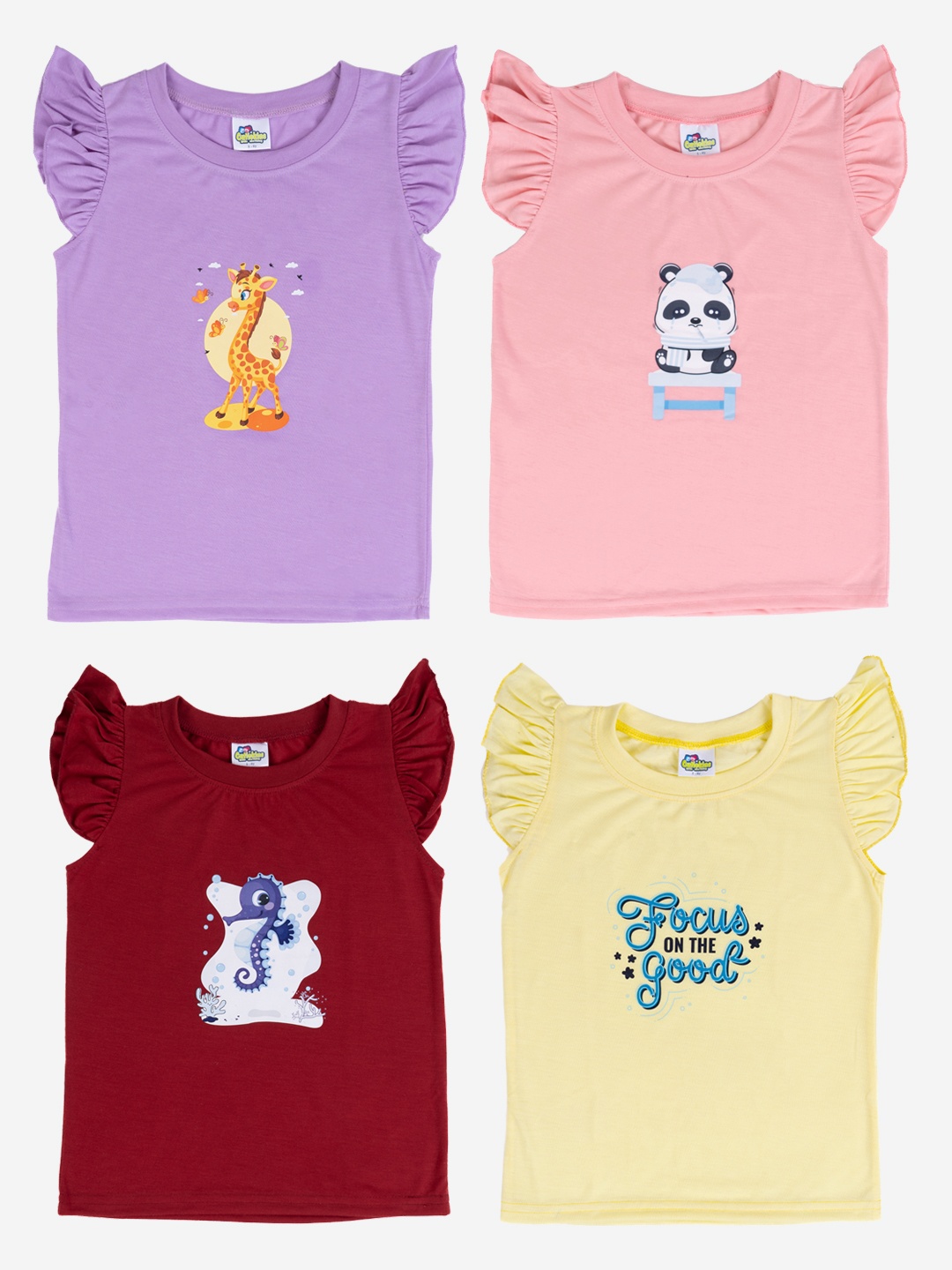 

Cutiekins Girls Pack Of 4 Printed Cotton T-shirt, Purple
