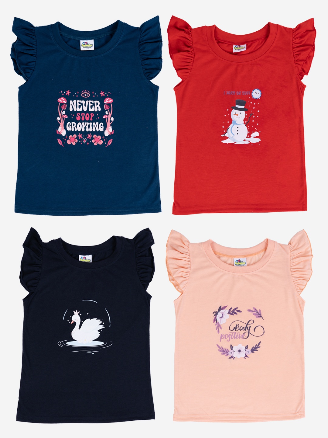 

Cutiekins Girls Pack Of 4 Printed Cotton T-shirt, Navy blue