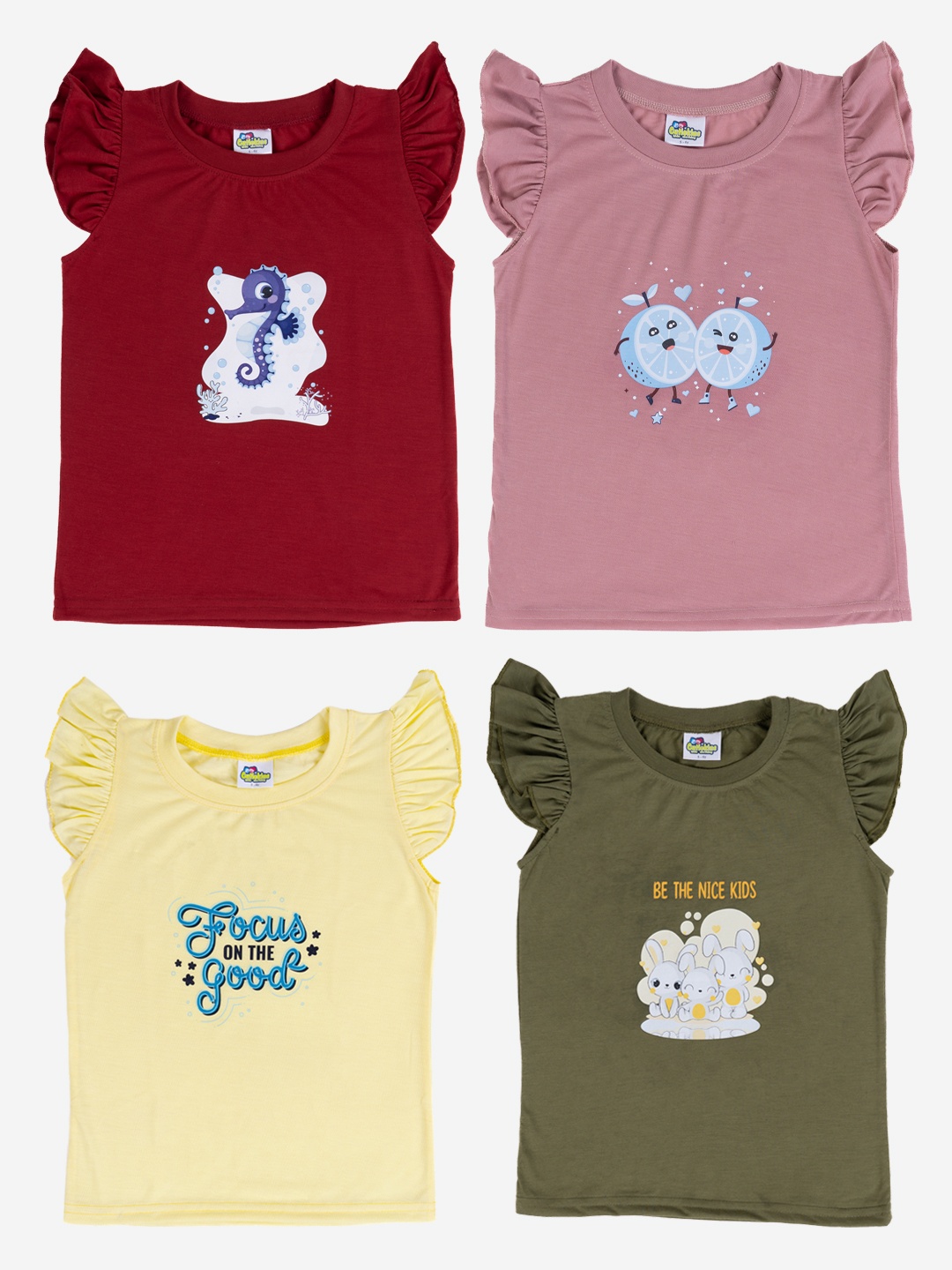 

Cutiekins Girls Pack Of 4 Printed Cotton T-shirt, Maroon