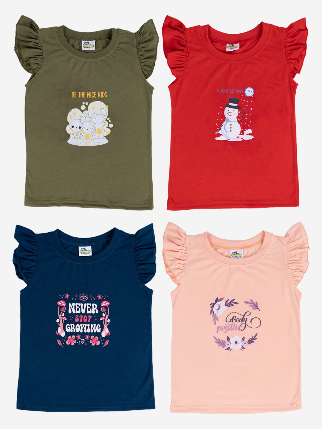 

Cutiekins Girls Pack Of 4 Printed Cotton T-shirt, Olive