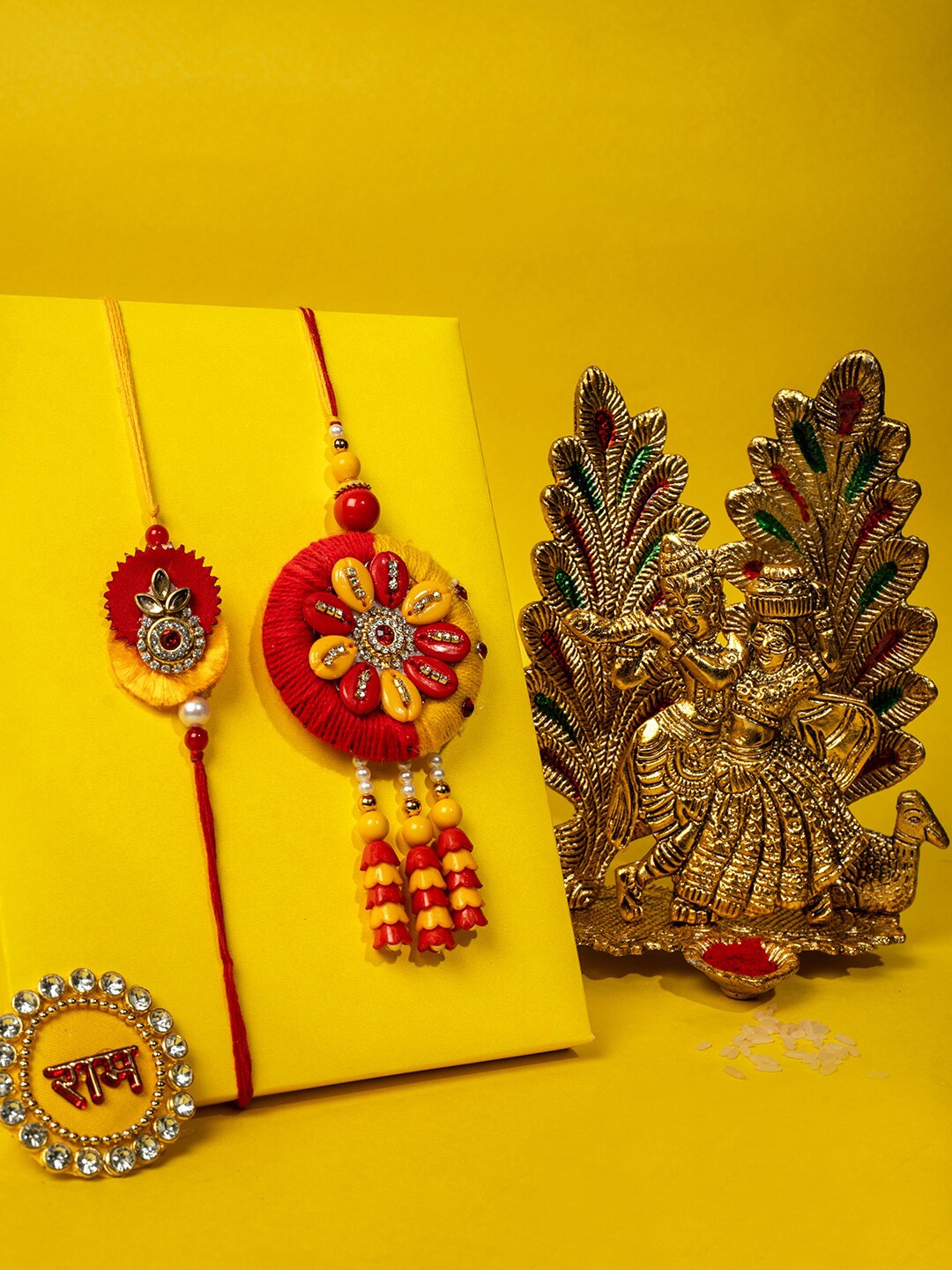

PANASH Set of 2 Gold-Plated Stone-Studded Bhaiya Bhabhi Rakhi Gift Set