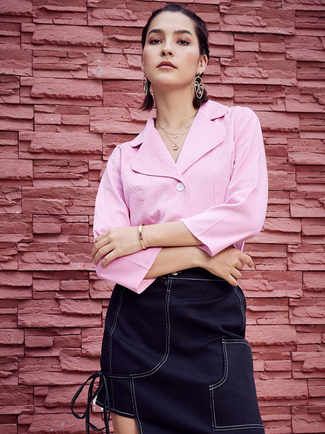 

Athena Pink Corduroy Crop Tailored Jacket