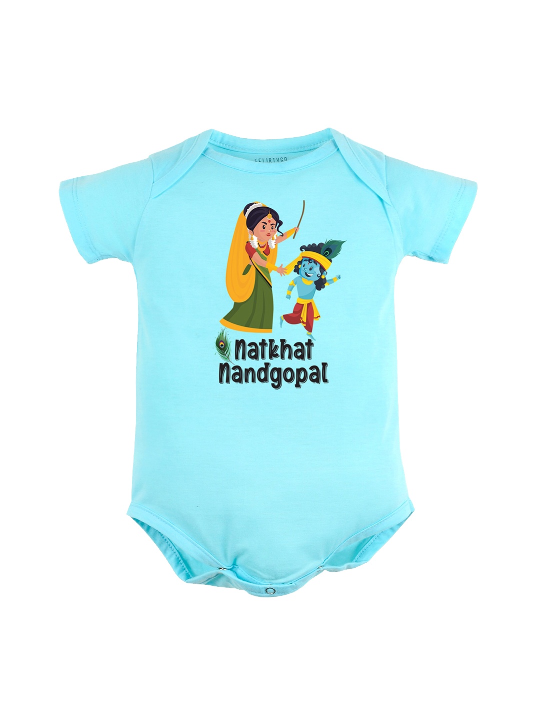 

FFLIRTYGO Infants Little Krishna Printed Pure Cotton Bodysuit, Turquoise blue
