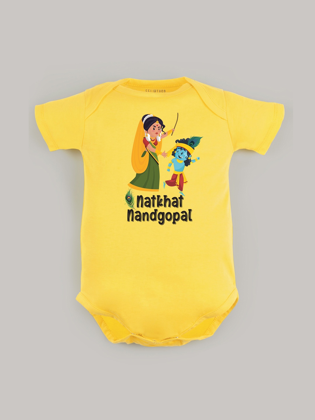 

FFLIRTYGO Infants Little Krishna Printed Pure Cotton Bodysuit, Yellow