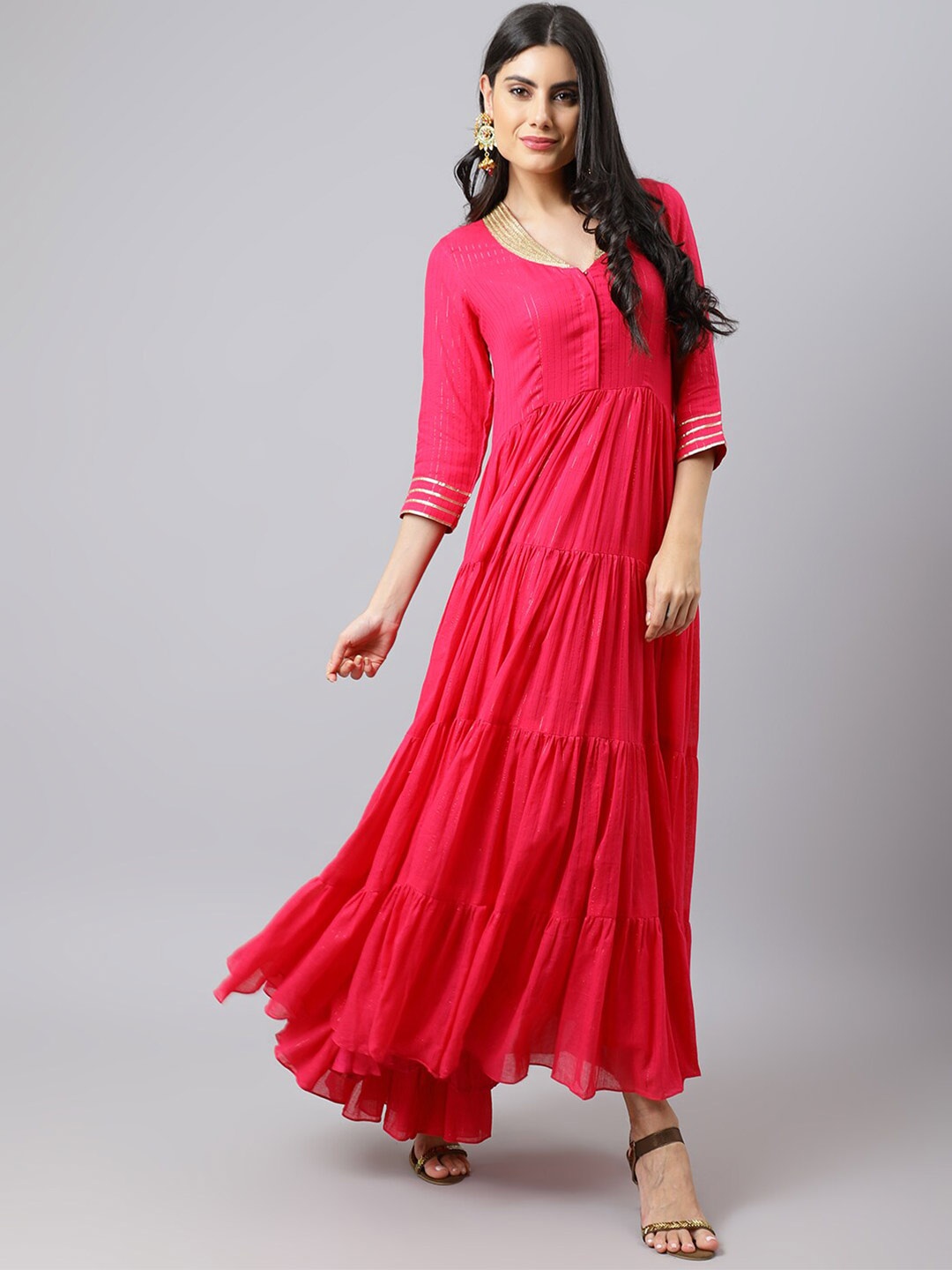 

Khushal K V-Neck Fit and Flare Maxi Dress, Pink