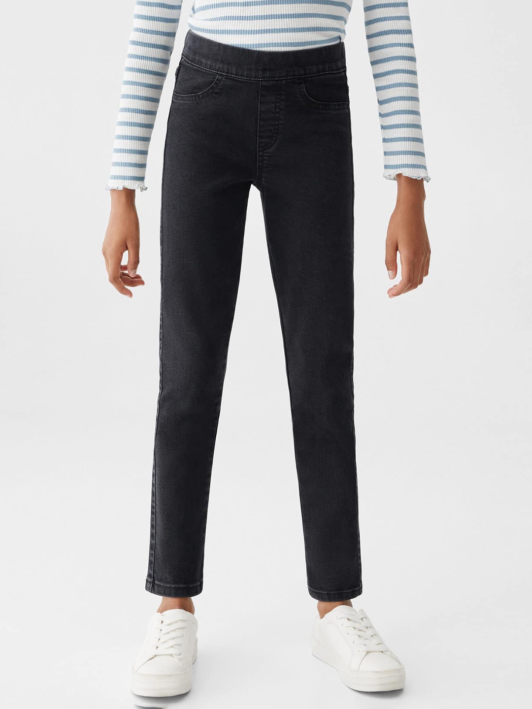 

Mango Kids Girls High Waist Denim Jeggings, Black