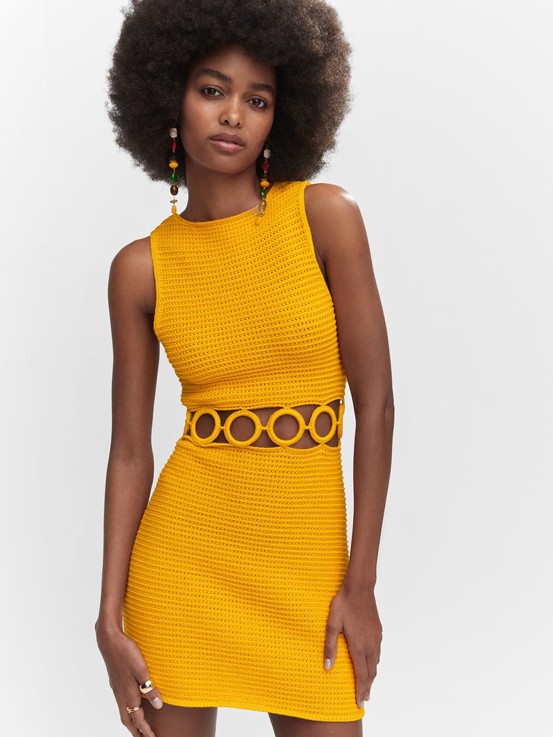 

MANGO Crochet Hoop Cut-Outs Bodycon Mini Dress, Orange