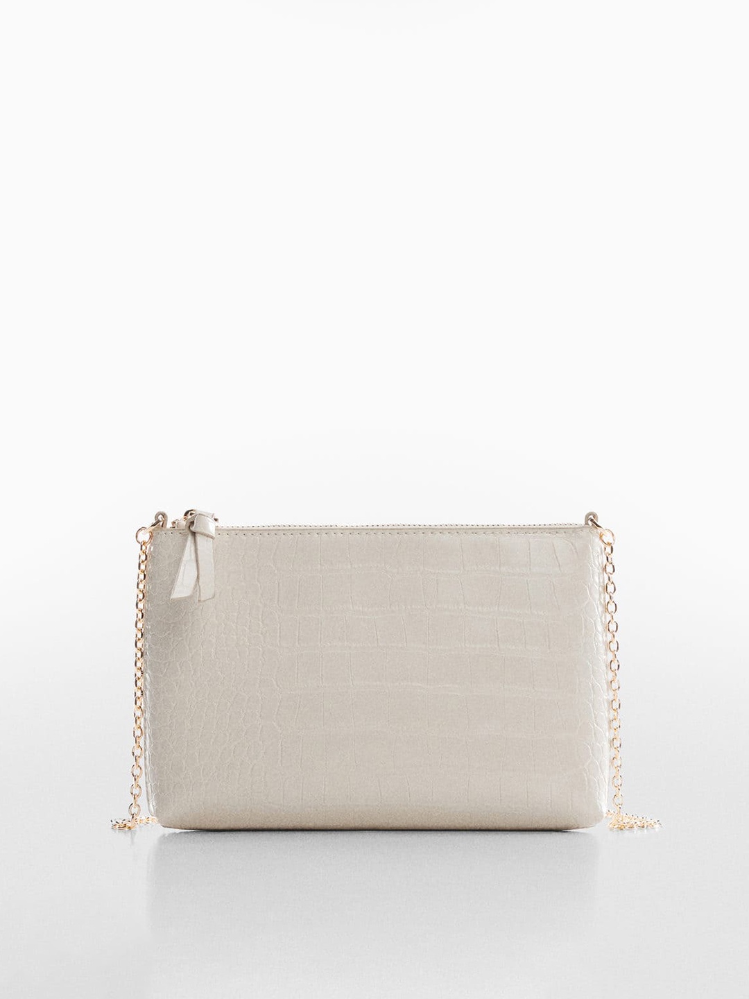 

MANGO Women Croc Textured Structured Sling Bag, Off white