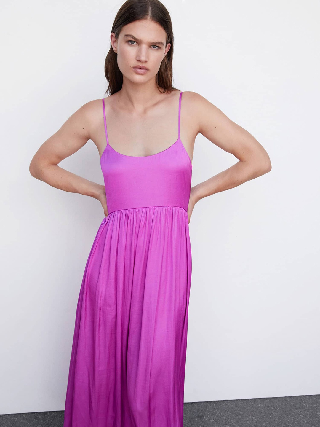 

MANGO Shoulder Straps Satin Maxi Dress, Lavender