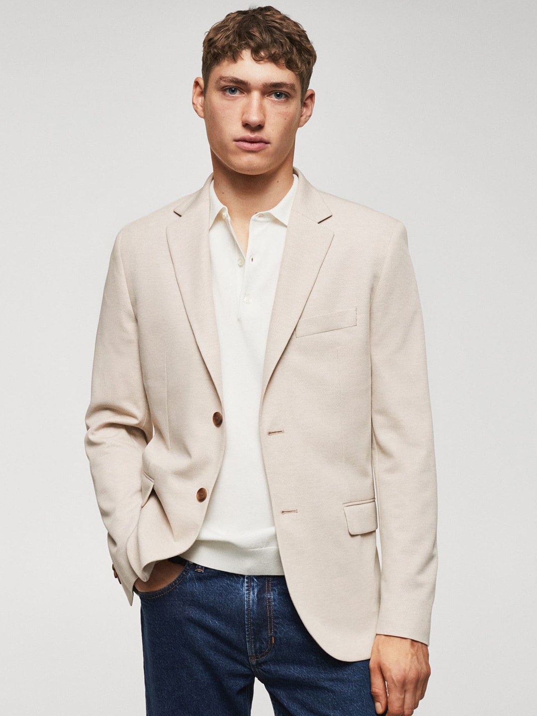 

MANGO MAN Slim Fit Smart Casual Blazer, Cream