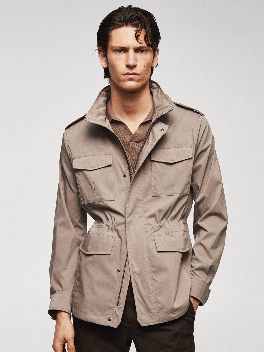 

MANGO MAN Lightweight Saharian Jacket with Pockets, Taupe