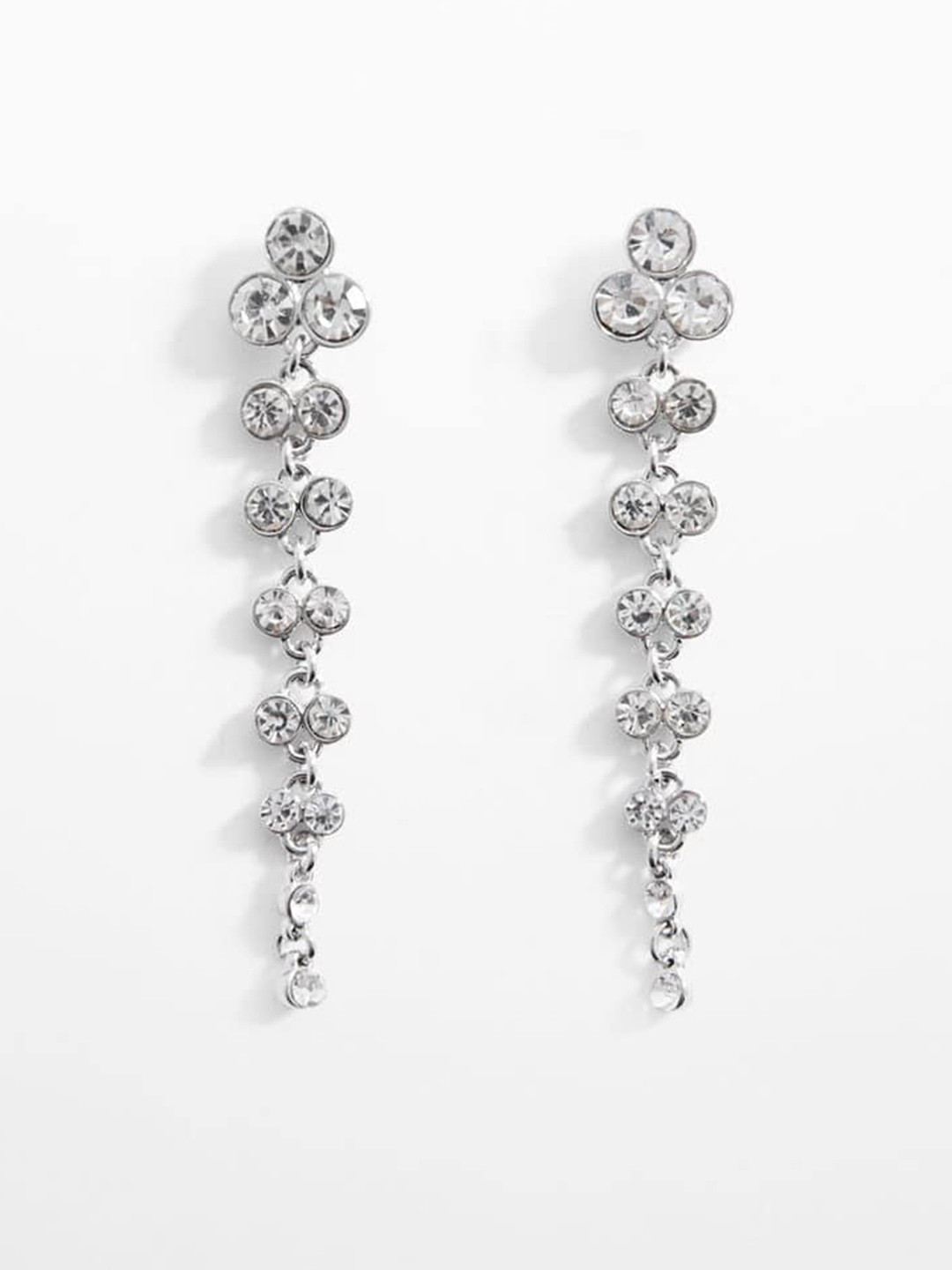 

MANGO Women Rhinestones Studded Contemporary-Shaped Drop Earrings, Silver
