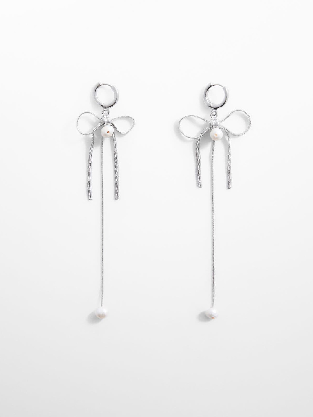 

MANGO Silver-Toned Bow Shaped Drop Earrings